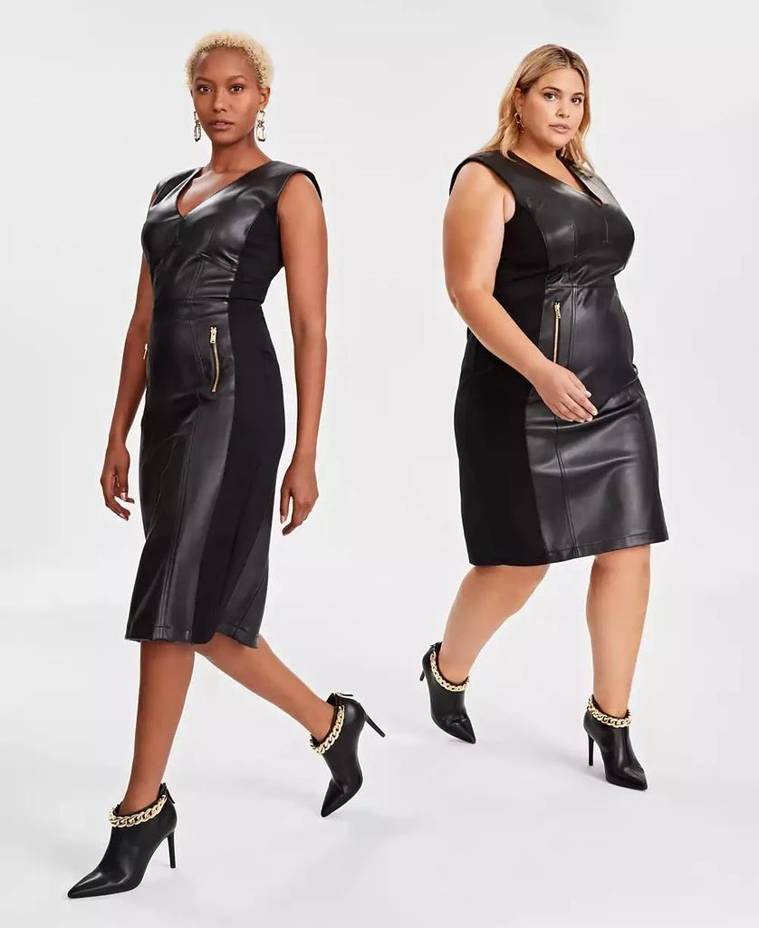 INC International Women's V-Neck Faux-Leather Midi Dress, Created for Macy's 2