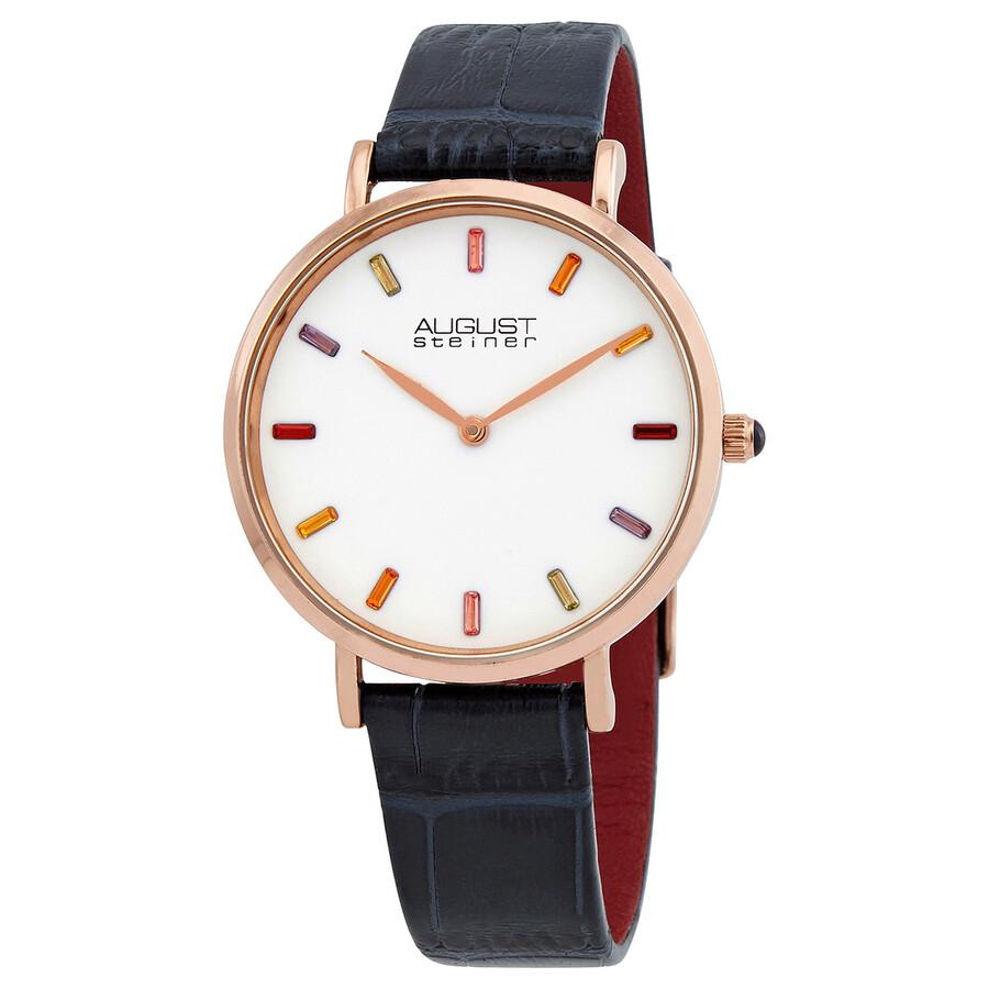 August Steiner Quartz White Dial Blue Leather Ladies Watch AS8287BU