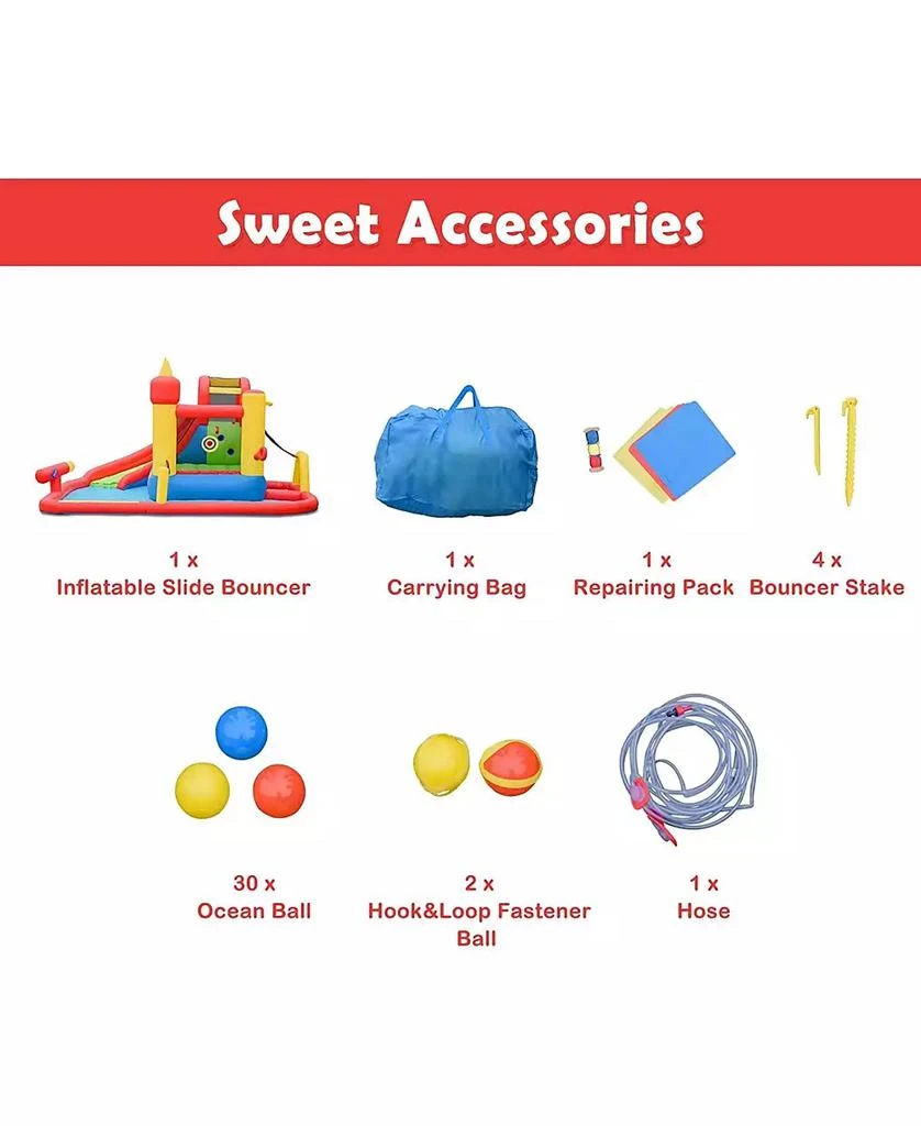 Slickblue Inflatable Water Slide Jumper Bounce House with Ocean Balls Fun Outdoor Playset for Kids 7