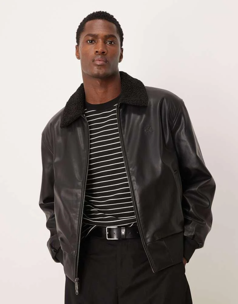 Calvin Klein Calvin Klein Jeans faux leather bomber jacket with sherpa collar in black