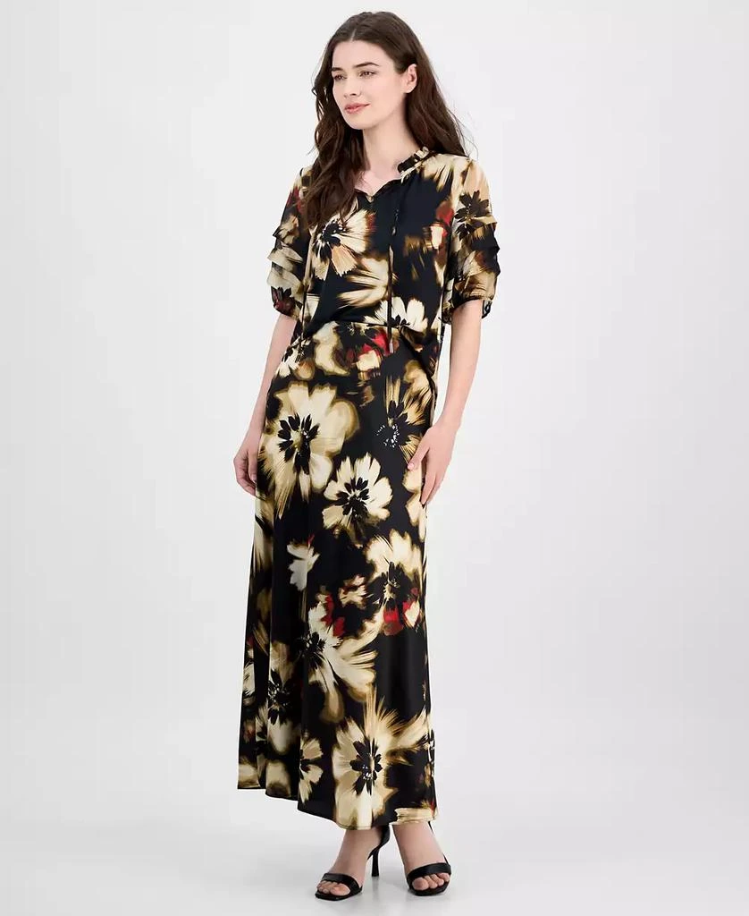 Anne Klein Women
s Pleated-Sleeve Floral-Print Split-Neck Top 2