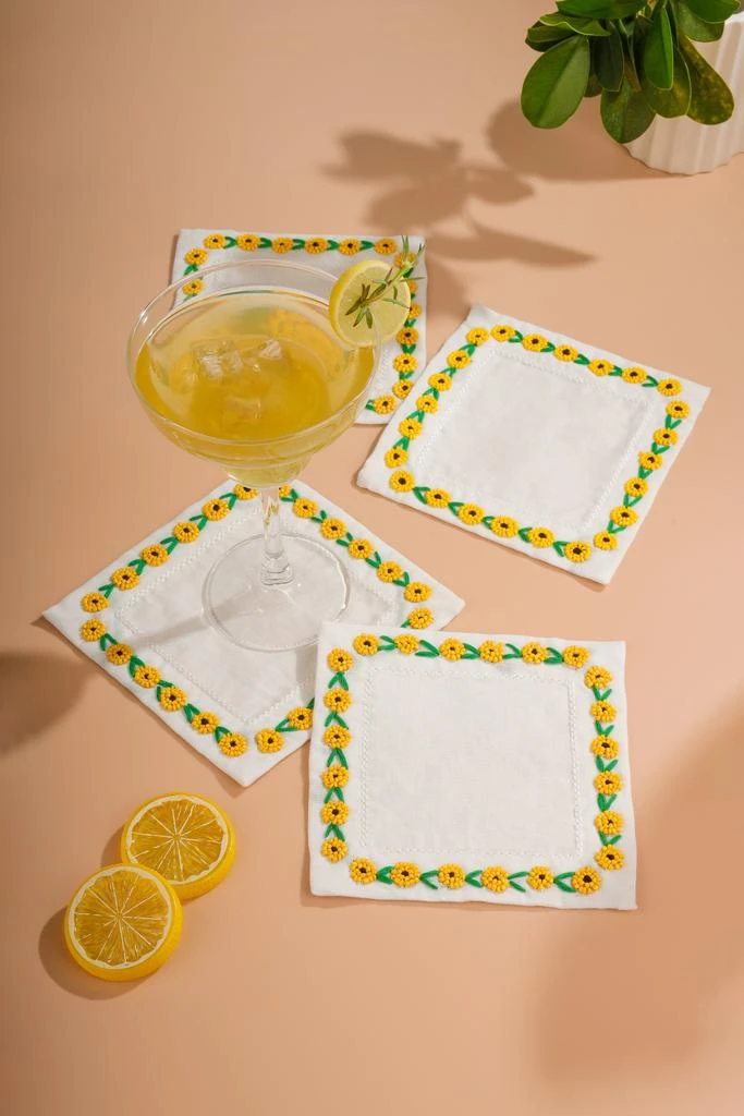 Tiramisu Mirasol Beaded Linen Cocktail Napkins – Set of 4 2