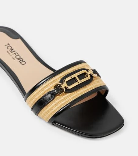 Tom Ford Whitney leather and raffia slides 5