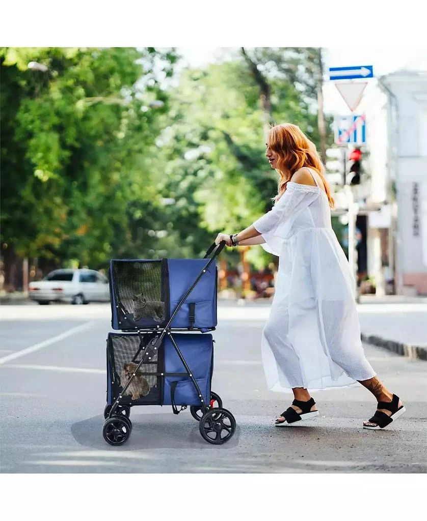 SUGIFT 4-in-1 Double Pet Stroller with Dog/Cat Carriers and Travel Carriage 8