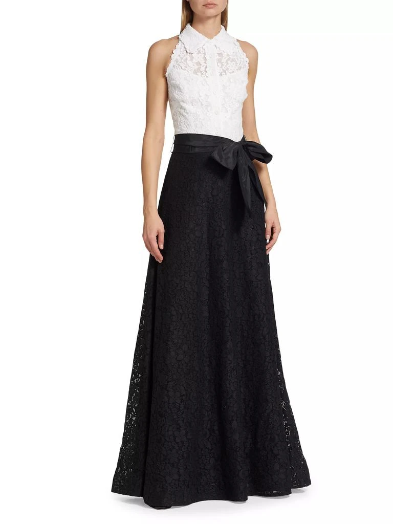 Teri Jon by Rickie Freeman Collared Colorblocked Lace Gown 2