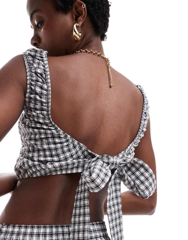 Reclaimed Vintage Reclaimed Vintage tie back crop top co-ord in black gingham