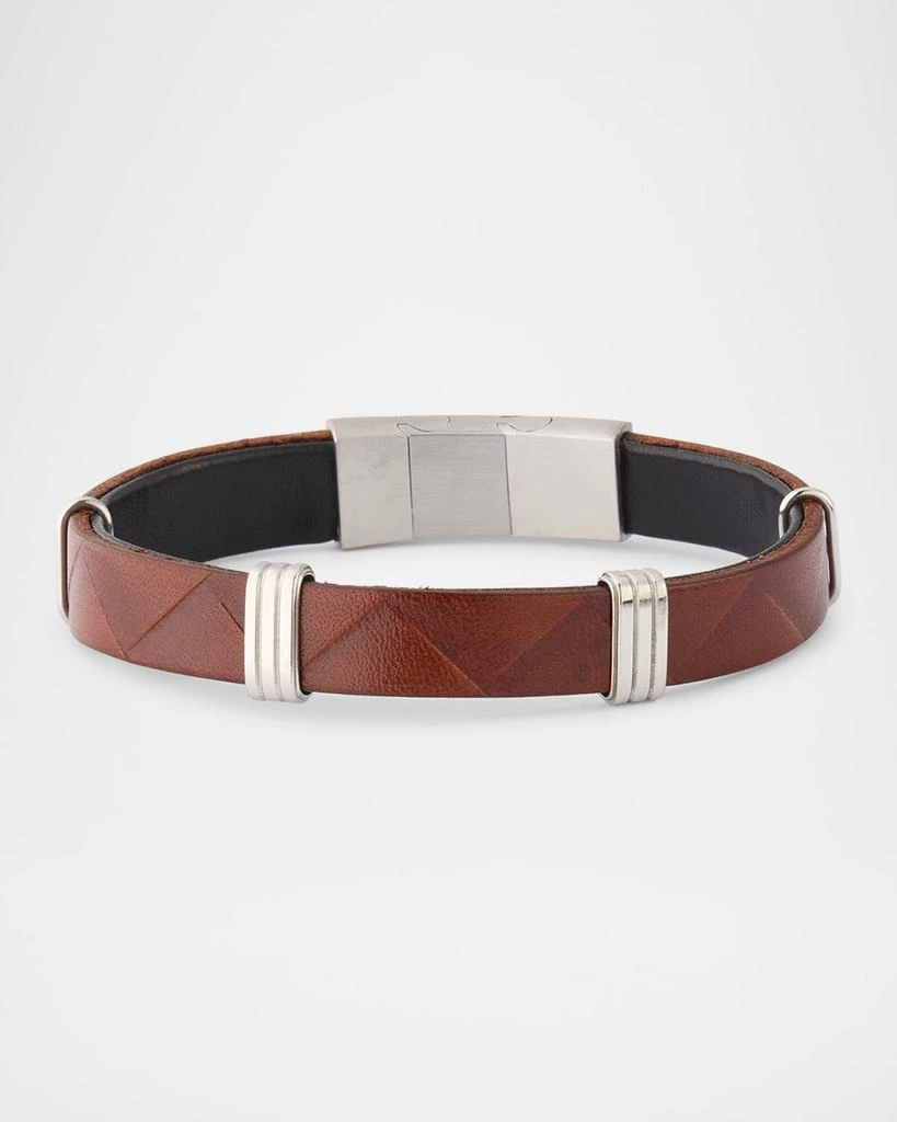 Link Up Men's Embossed Chevron Leather and Stainless Steel Bracelet 1