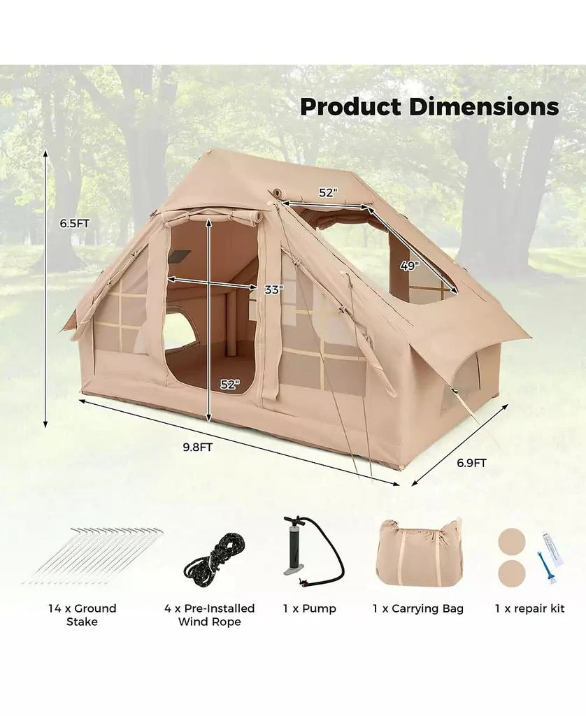 Costway 4-6 People Inflatable Tent with 4 Mesh Screen Windows 2 Doors Skylight Carrying Bag 2