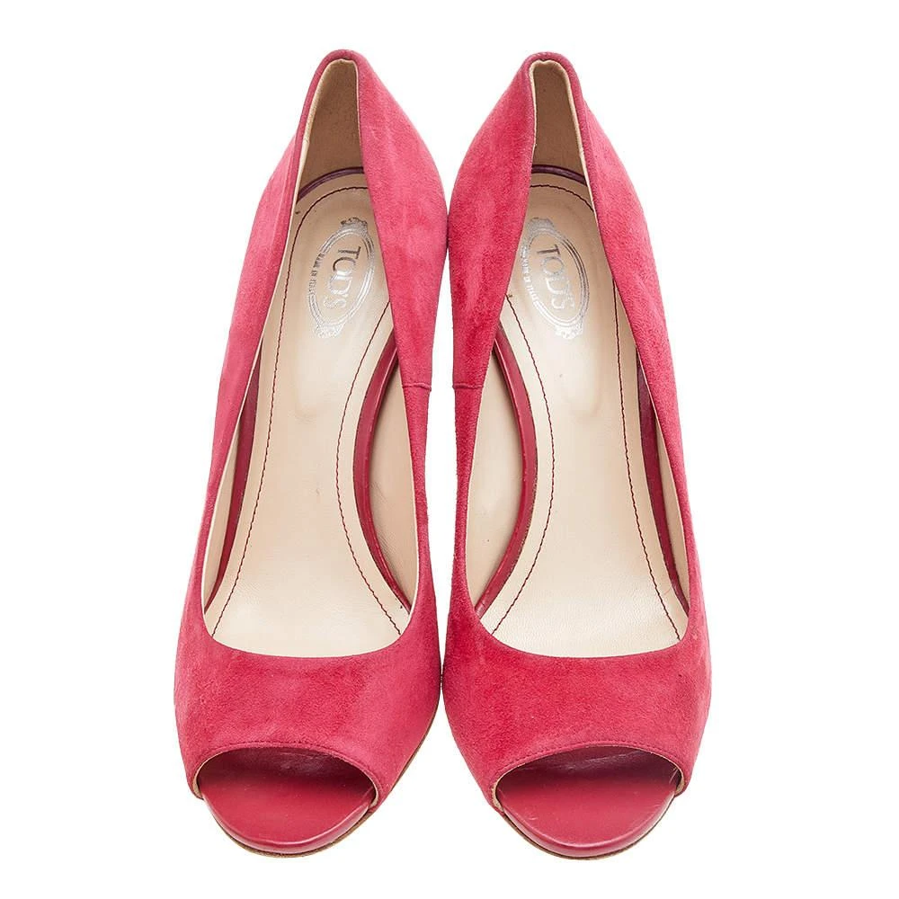 Tod's Tod's Crimson Red Suede Peep Toe Wedge Pumps Size 40 3