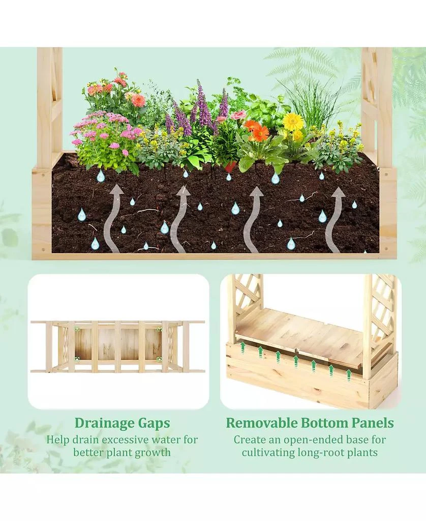 GOUUN Wooden Raised Garden Bed Planter Box with Trellis and Hanging Roof 5