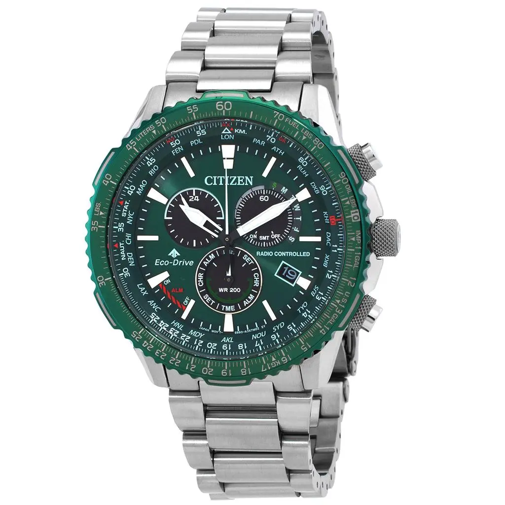 Citizen Promaster Air A-T World Time Chronograph GMT Green Dial Men's Watch CB5004-59W