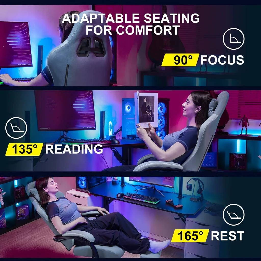 GTPLAYER Ergonomic Gaming Chair with Pocket Spring Cushion, Adjustable Linkage Armrests, Footrest, and Lumbar Support 5