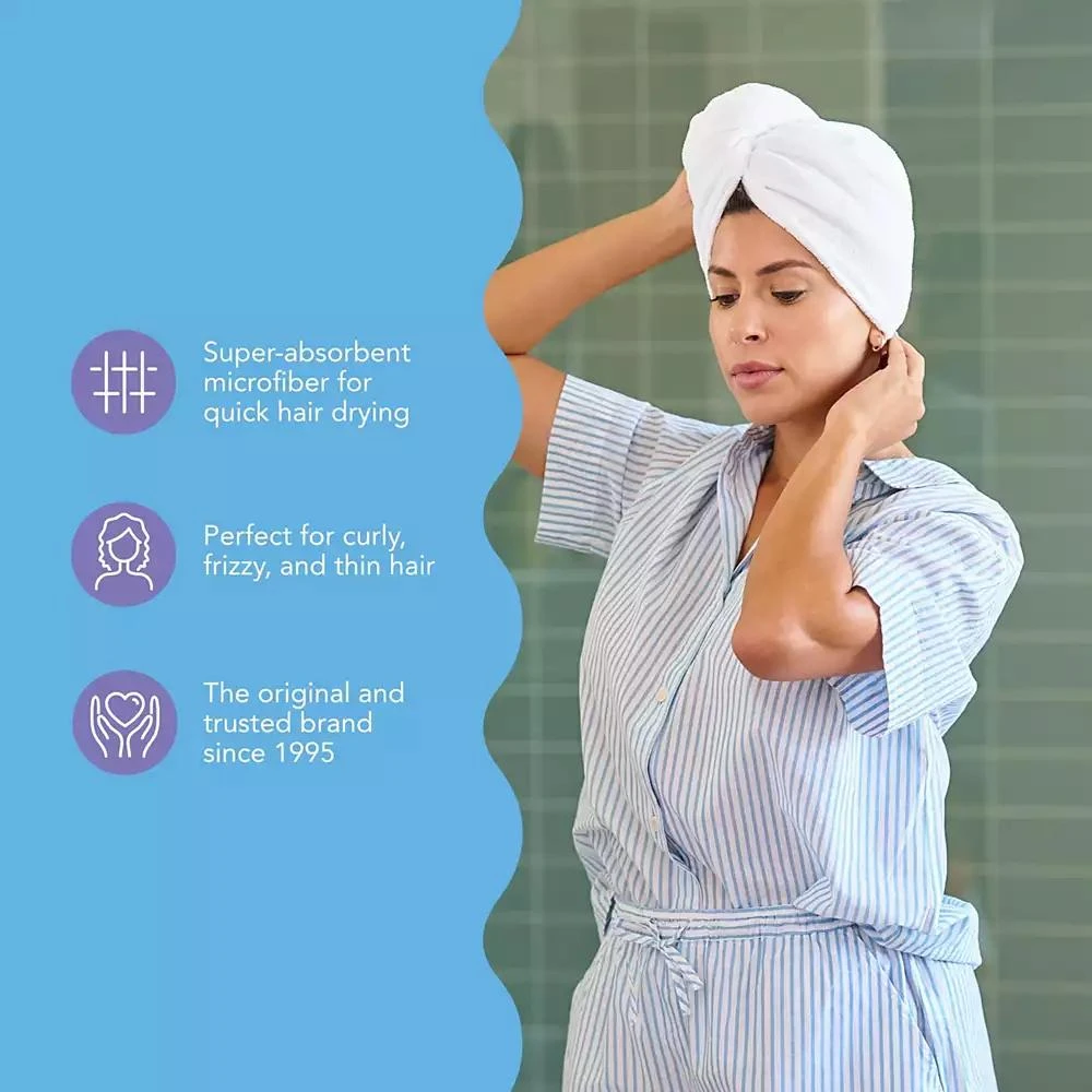 Turbie Twist 2-Pack Microfiber Hair Towel Wrap for Straight, Wavy
Curly Hair – Antique White
Moonbeam, Quick Dry 6