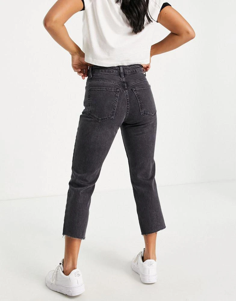 Topshop Topshop Petite mid rise straight jean with raw hems in black 2