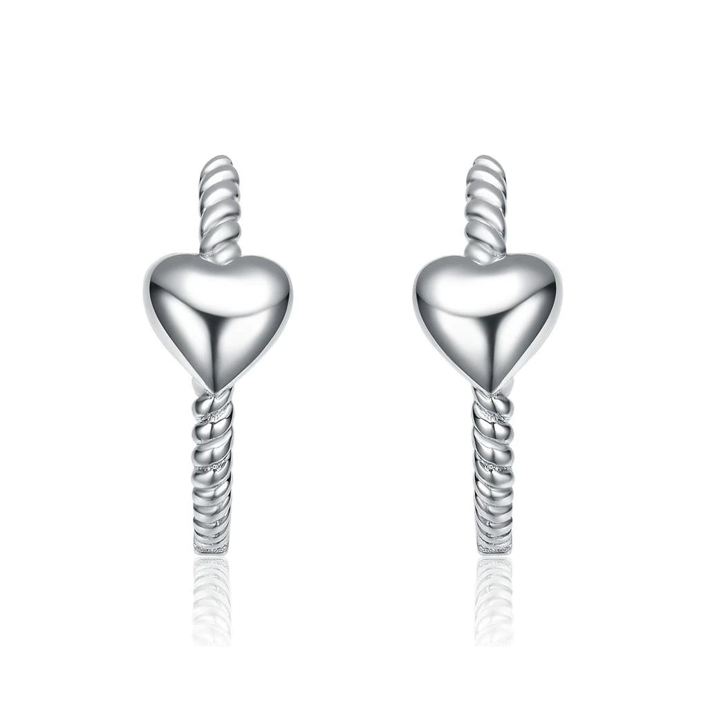 Genevive Sterling Silver White Gold Plated Heart Design Hoop Earrings 2