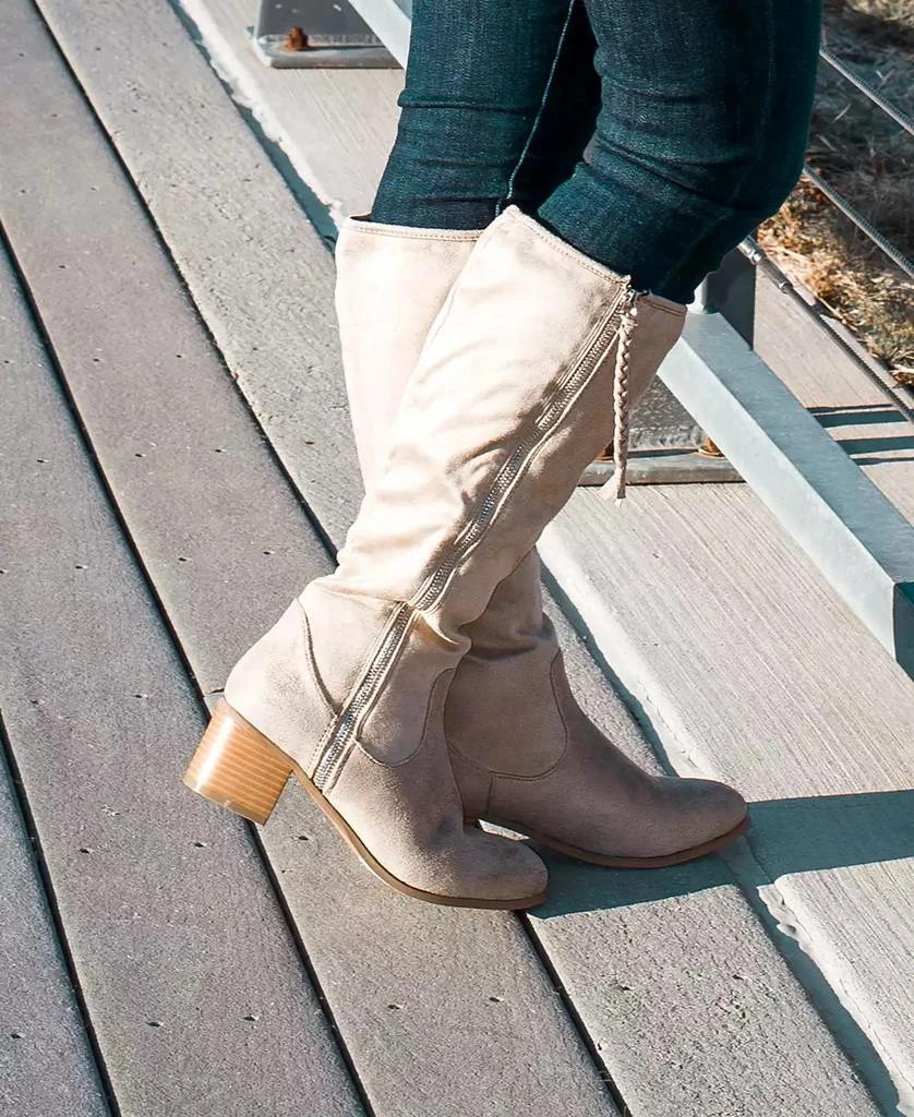 Journee Collection Women's Sanora Wide Calf Stacked Heel Mid Shaft Boots 8
