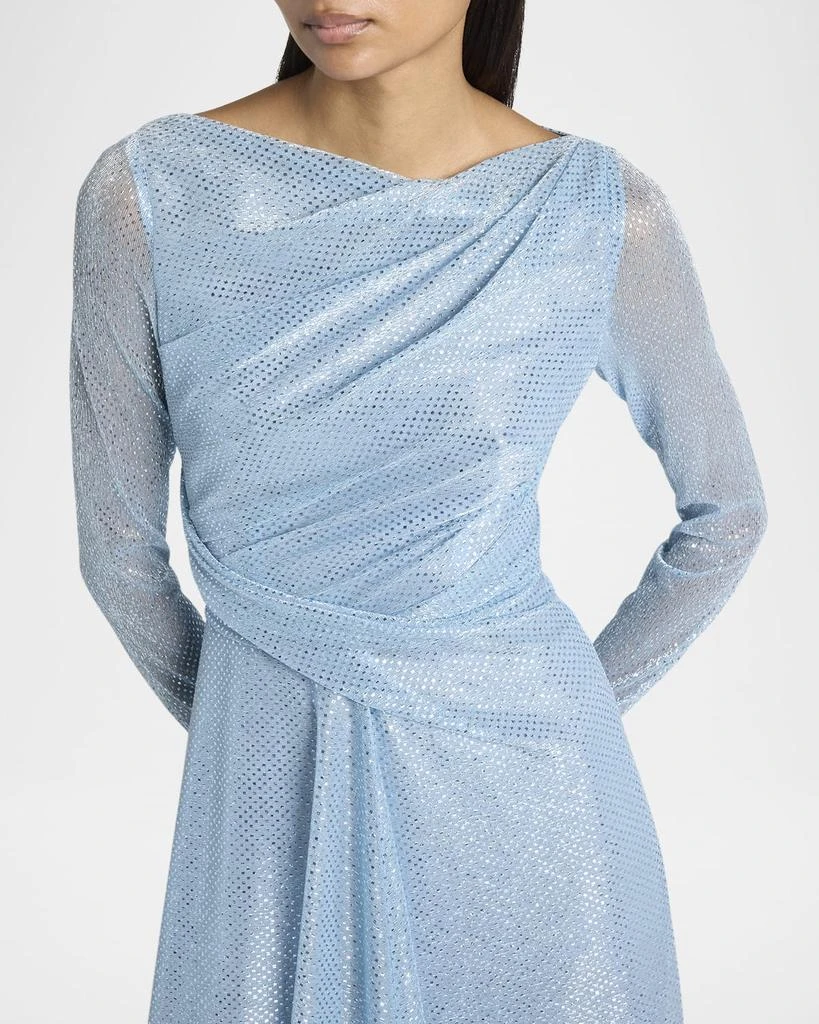 Talbot Runhof Metallic Mermaid Voile Long-Sleeve Midi Dress 5
