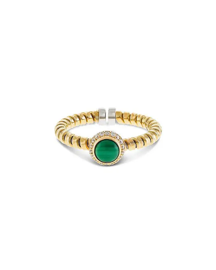 Alberto Milani 18K Yellow Gold Diamond & Malachite Via Giardino Tubogas Small Ring