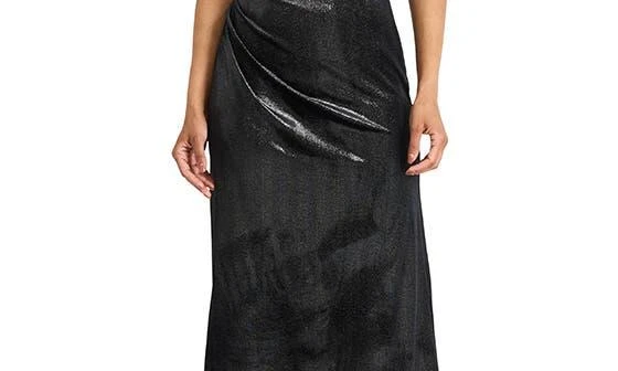 Maggy London One-Shoulder Glitter Ruched Jersey Midi Cocktail Dress 6