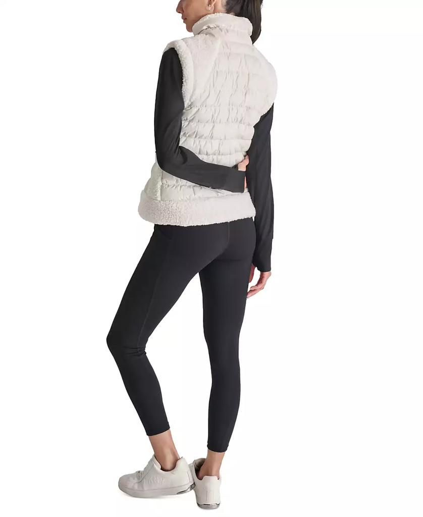 DKNY Women's Horizontal Channel Quilted Mock Neck Puffer Vest with Sherpa