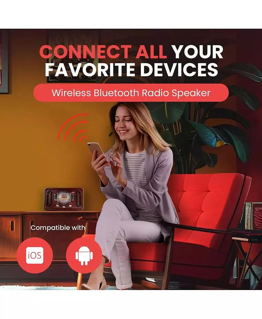 Pyle Retro Classic-Style Bluetooth Radio Speaker – AM/FM, USB 
SD Playback 2