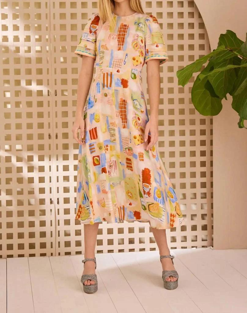 Hunter Bell Women's Casey Printed Linen-Blend Midi-Dress - Happy Hour - Size 8