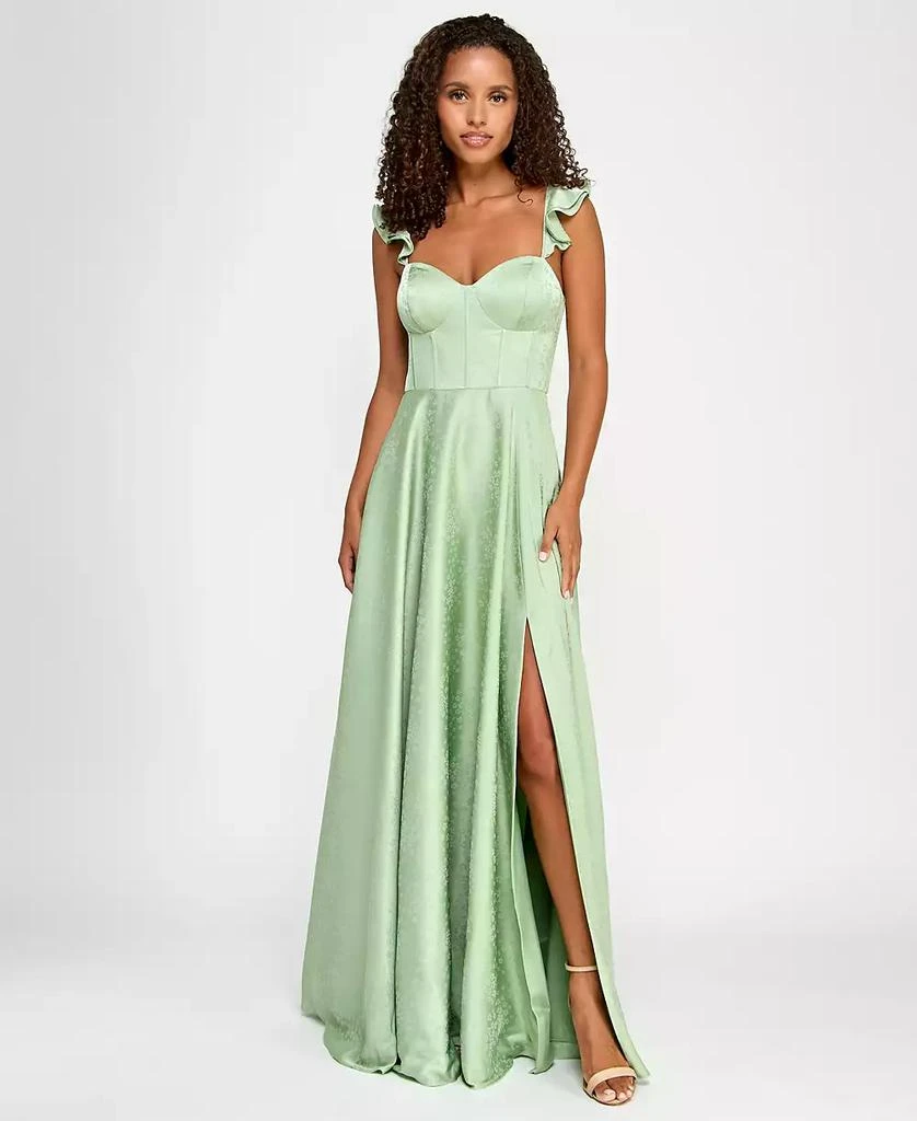 B Darlin Juniors' Satin Sweetheart Ruffle-Strap Gown, Created for Macy's 1