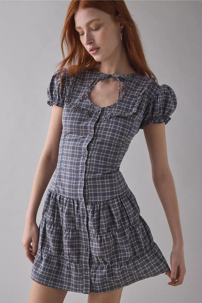 Daisy Street Daisy Street Angel Drop Waist Button-Front Plaid Mini Dress