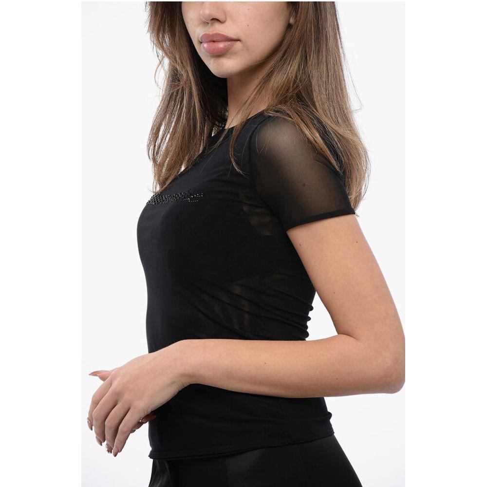 BLUMARINE Tulle T-Shirt with Rhinestone Women's Logo