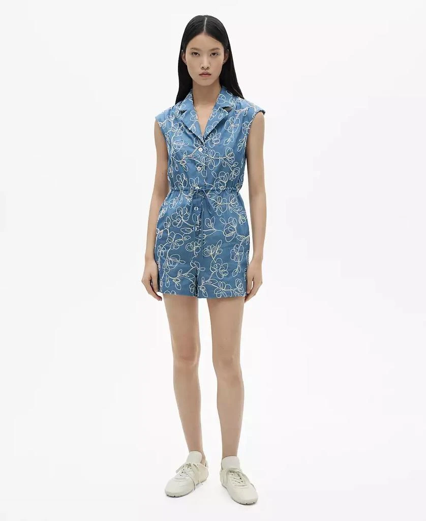 Mango Women's Embroidered Detail Denim Overalls 1