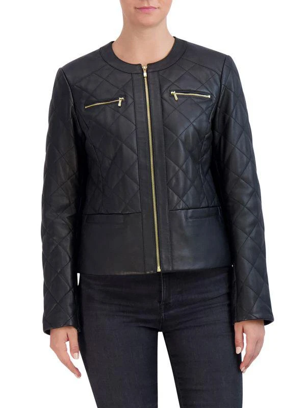 Cole Haan Collarless Quilted Leather Jacket 1