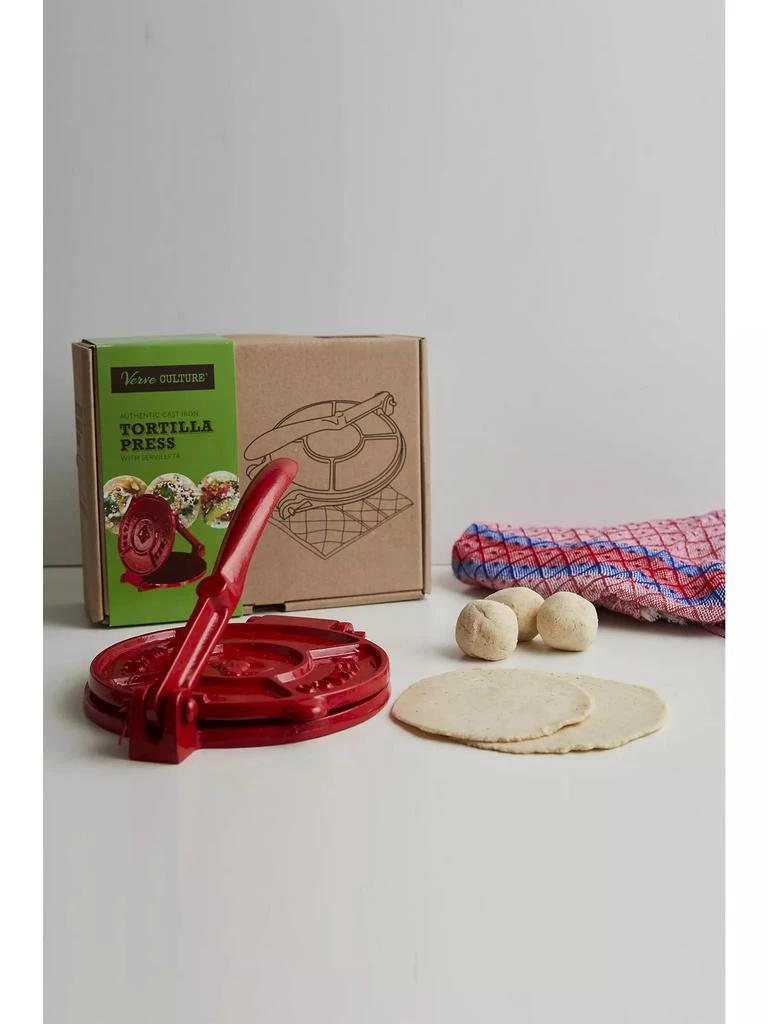 Verve Culture Tortilla Press Kit - Red Cast Iron With Serviletta 4