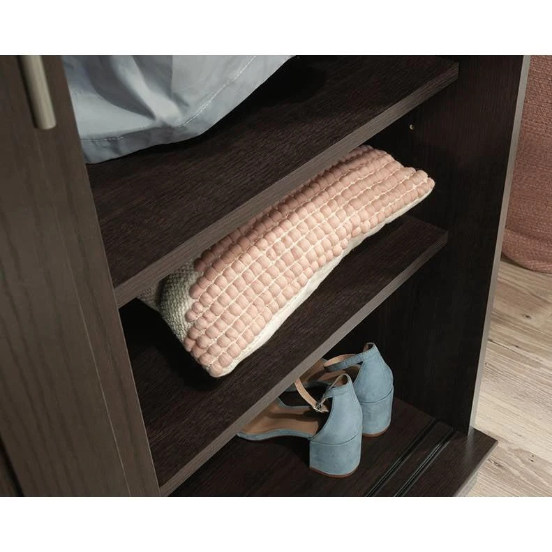 QuikFurn FarmHouse Espresso Oak Sliding Doors Garment Rod Wardrobe Armoire 4