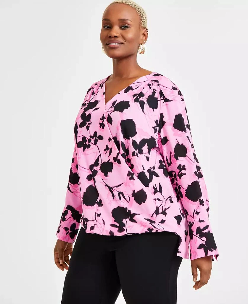 INC International Plus Size Cuffed Surplice Blouse, Exclusively at Macy's 1