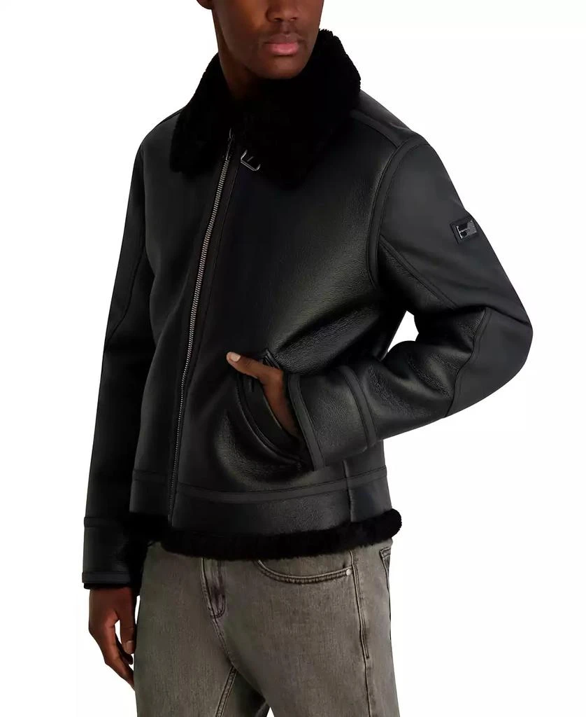 Karl Lagerfeld Paris Men
s Faux Leather Sherpa Lined Collared Jacket 4