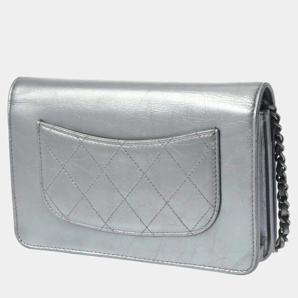 Chanel Chanel Silver Leather Written In Chain Wallet On Chain 2