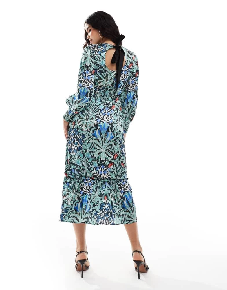 Hope & Ivy Hope & Ivy in collaboration with The William Morris Society bow back midi dress in dark floral 3