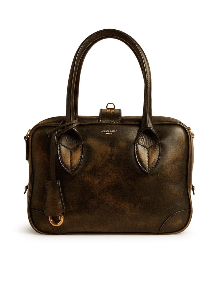 Golden Goose VITA BAG IN BLACK DISTRESSED LEATHER AND GOLD DETAILS