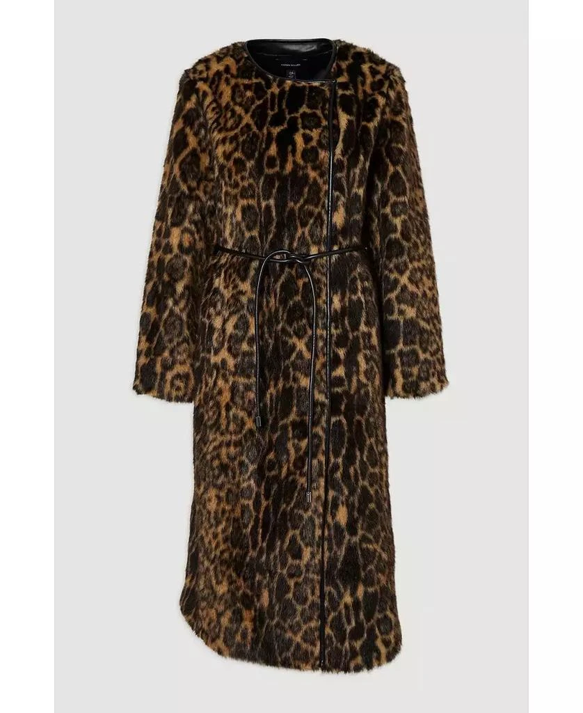 KAREN MILLEN Women
s Faux Fur Collarless Tie Belted Midi Coat 5