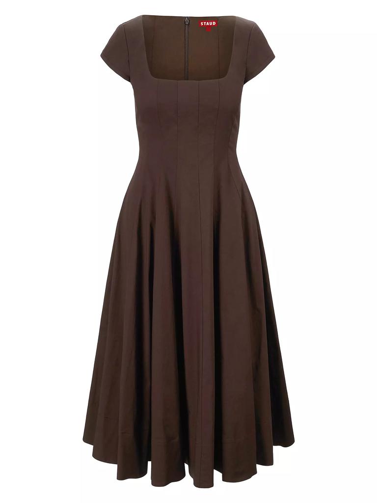 Staud Wells Stretch-Cotton Fit & Flare Midi-Dress