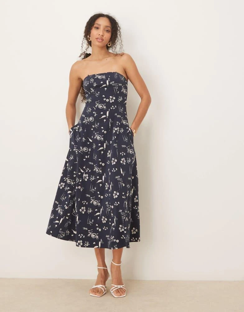 Abercrombie & Fitch Abercrombie & Fitch strapless flare midi dress in blue floral 1