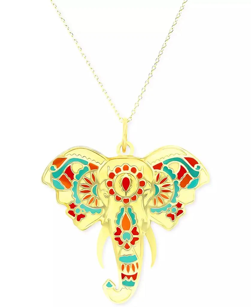 Macy
s Enamel Hand-Painted Elephant 18" Pendant Necklace in 14k Gold