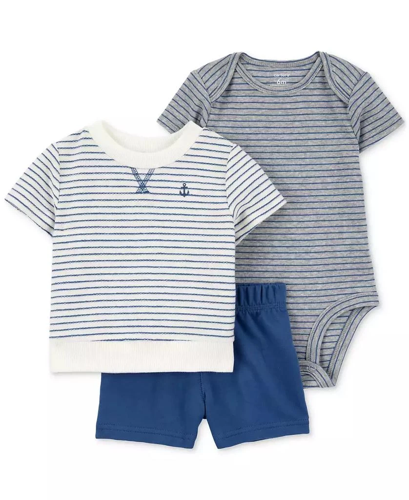 Carter
s Baby Boys Striped Anchor Top, Bodysuit 
Shorts, 3 Piece Set 1
