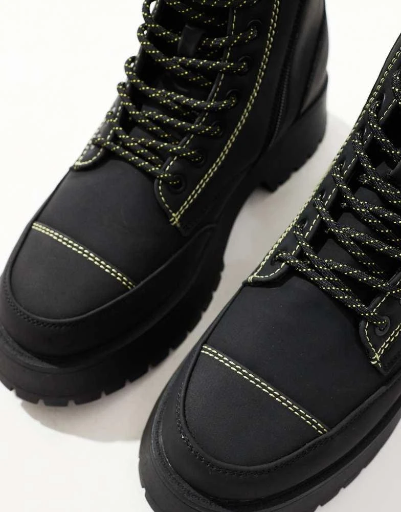 ASOS ASOS DESIGN lace up boots in black with chunky sole and contrast stitch 4
