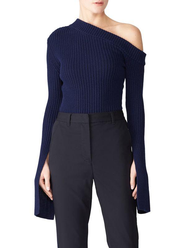 Solace London Ribbed One Shoulder Sweater