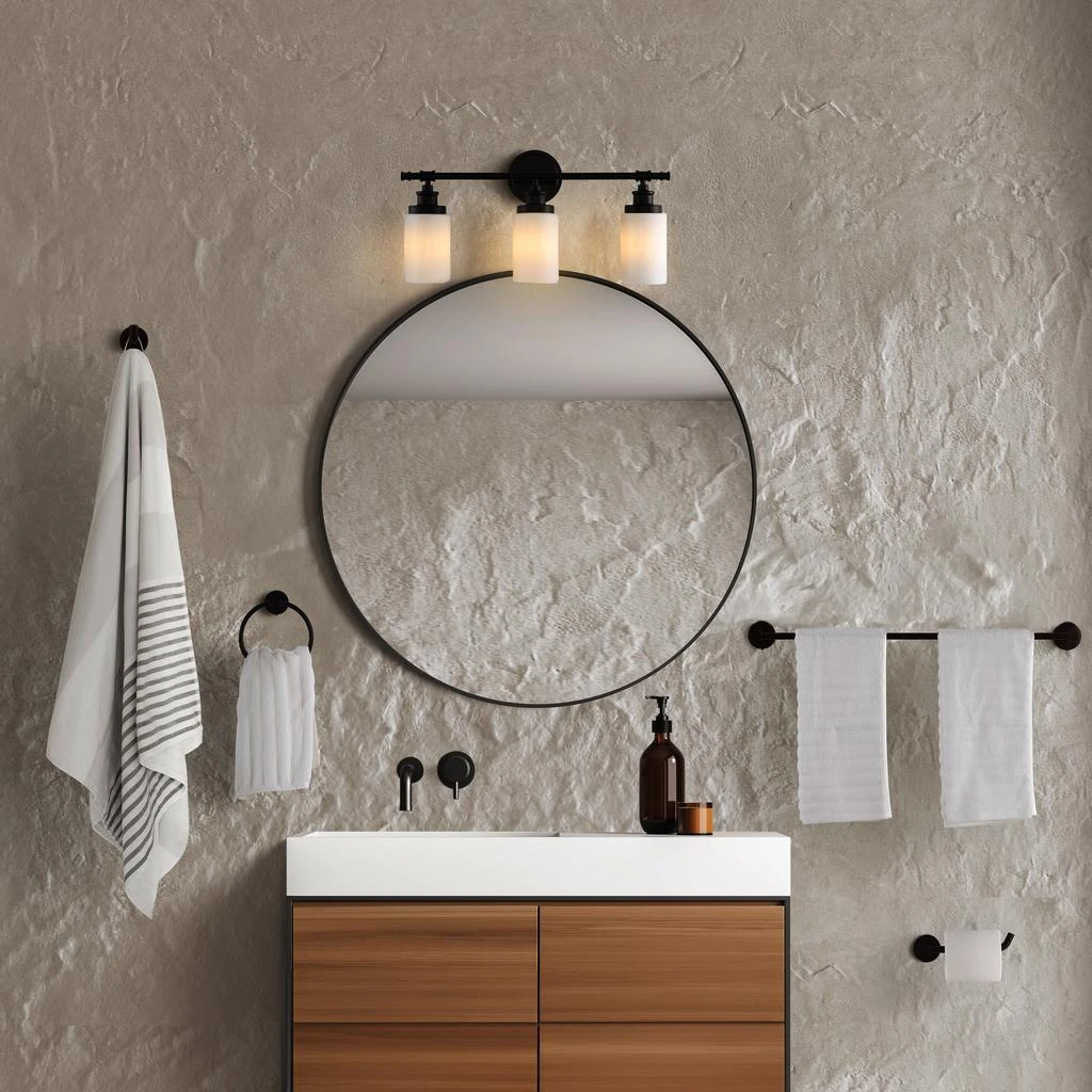 JONATHAN Y Egan 23.25" 3-Light Classic Cottage Vanity Light with Frosted Glass Shades and Bathroom Hardware Accessory Set, Oil Rubbed Bronze (5-Piece) 3