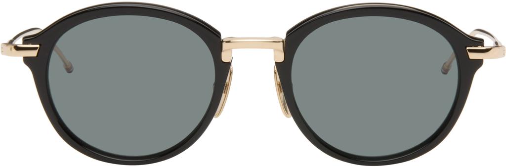 Thom Browne Black & Gold Acetate & Titanium Round Sunglasses
