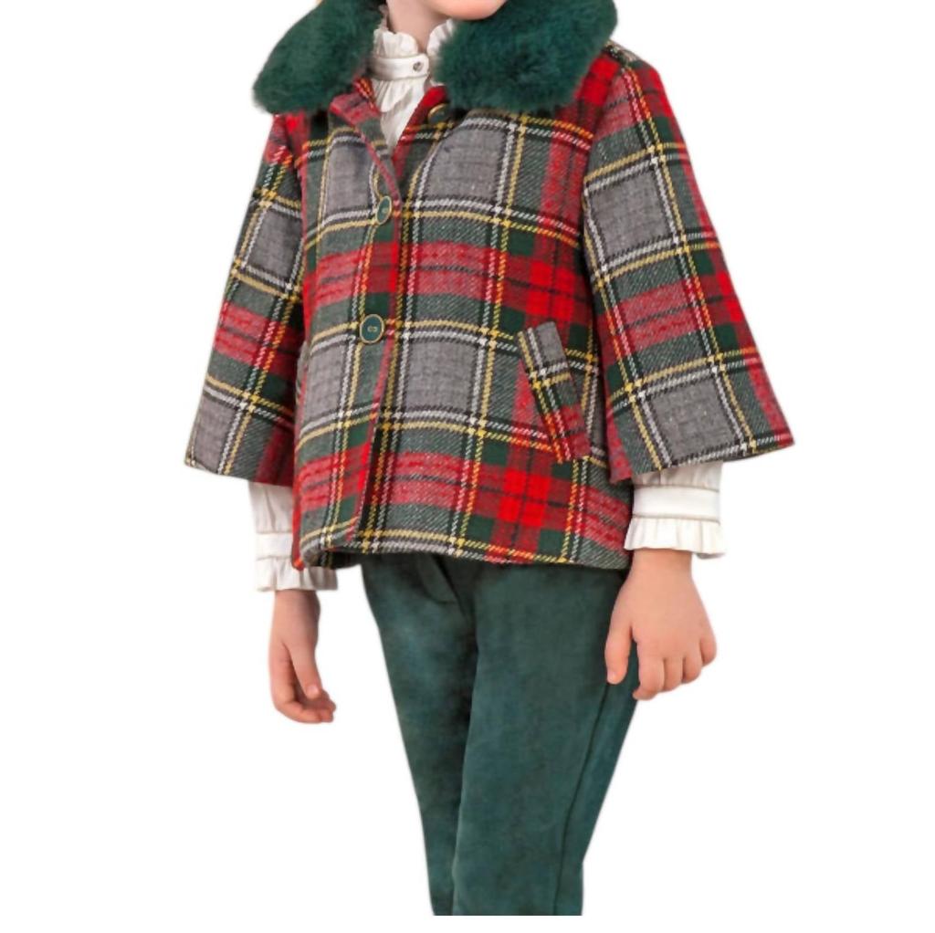 Abel & Lula Abel & Lula - Plaid Girls Coat With Faux Fur Collar