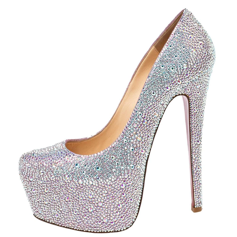 Christian Louboutin Christian Louboutin Pink/Silver Crystal Embellished Suede Daffodile Platform Pumps Size 37 2