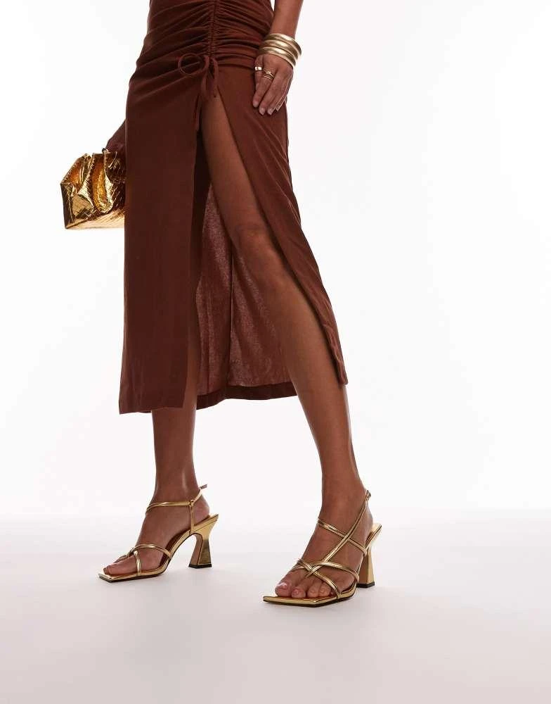 Topshop Topshop Wide Fit Gracy strappy block heeled sandals in gold 1